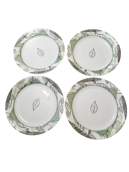 Corelle Other - 4 Corelle Textured Leaves Salad Dessert Plates 7" casual dining green gray leave